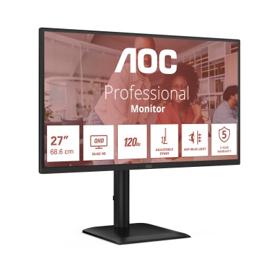 27" AOC Q27E4CV, IPS 2560x1440, 4 ms, 120Hz, höjdjusterbar, pivot, HDMI/2xDP/USB-C 90W, LAN, högtalare, USB 3.2-hubb, 5 års garanti