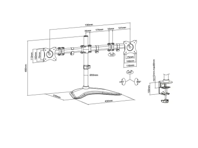 iiglo Triple-Swivel Dual Monitor Mount/Stand, för 13-27 ”skärmar, max 8 kg/bildskärm, 75/100 mm VESA#4