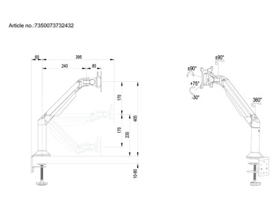 Bordsfäste/Väggfäste Multibrackets M VESA Gas Lift Arm Desk or Wall Basic HD, max 21kg - Svart#8