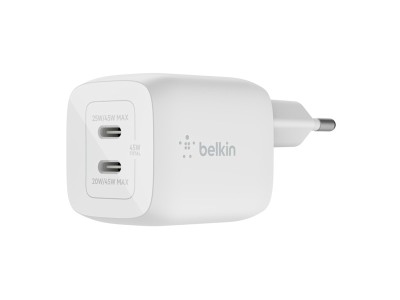 AC-adapter Belkin Boost Charge Pro 45W, Dual USB-C GaN Wall Charger med PPS - Vit