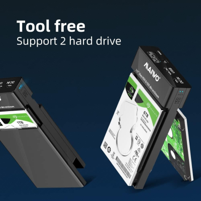 USB 3.0 externt hårdiskkabinett med två platser, upp till 9,5 mm, 5 Gbps, svart#5