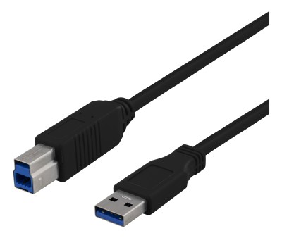 DELTACO USB-A till USB-B-kabel, 5m, 5Gbps, 0.5A, USB 3.1 Gen 1, svart