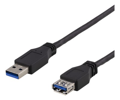 DELTACO USB 3.1 Gen1 Förlängningskabel, 1m, USB-A hane till USB-A hona, svart