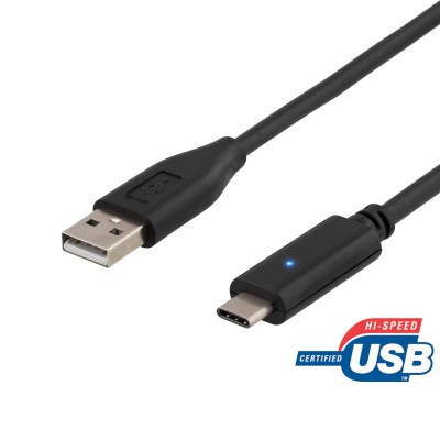 DELTACO USB 2.0 kabel, Typ A - Typ C ha, 1m, svart