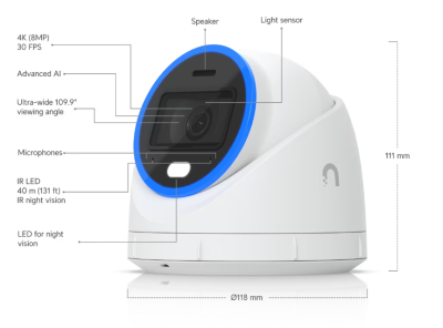 Ubiquiti Networks UniFi AI Turret, 4K@30fps, IR 40m, AI, inomhus/utomhus IP66, PoE+ - Vit#7