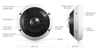 Ubiquiti Networks UniFi G6 Pro 360, 3504x3504@24fps, 12MP, PoE+, IR 15m, utomhus IP66, vandalsäker IK10 - Vit#11