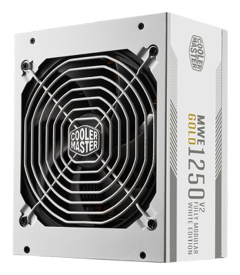 Cooler Master MWE 1250W V2, ATX 3.1, 140 mm fläkt, 80PLUS Gold, semipassivt, löstagbara kablar - Vit