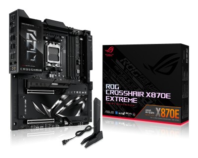 Asus ROG Crosshair X870E EXTREME, AMD Socket AM5, ATX, 4xDDR5, 4xPCI Express, SlimSAS + 5xM.2 + SATA3 RAID, HDMI/2xUSB4, ROG SupremeFX 7.1 audio, 10GbE+5GbE LAN, WiFi 7, Bluetooth 5.4, Aura Sync RGB
