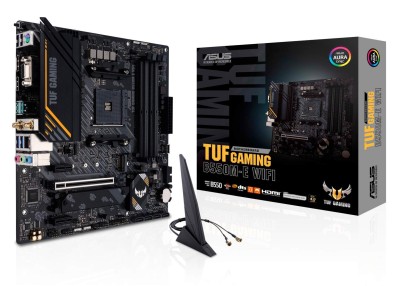 Asus TUF GAMING B550M-E WIFI, AMD Socket AM4, B550, MicroATX, 4xDDR4, PCI Express, 2xM.2 + SATA3 RAID, VGA/HDMI/DP, 7.1-ljud, USB-C, GigaLAN, WiFi 6, Bluetooth, Aura Sync RGB