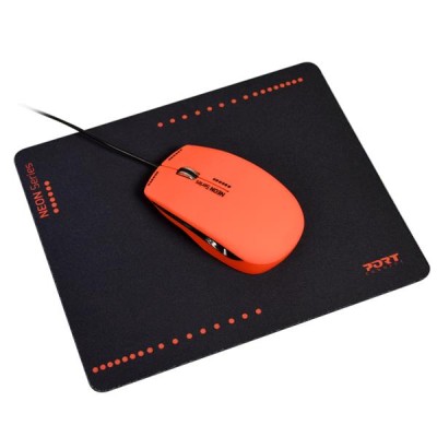 PORT Designs Neon Wired Mouse + Mousepad - Crimson Red
