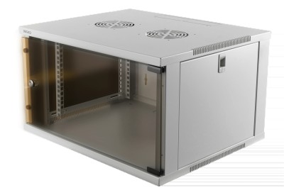 19" Skåp DELTACO 6U, 540x450x315mm, stående eller väggmonterat, glasdörr - Vit