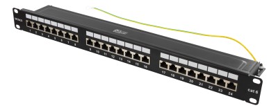 DELTACO 19" patchpanel, 24xRJ45, Cat6, STP, 1U, 10Gbps, krone-plintar, metall, svart