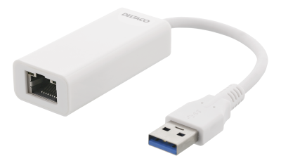 Adapter Deltaco, USB-A till Gigabit/RJ45 - Vit