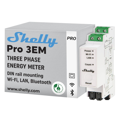 Shelly Pro 3EM-120A, 3-fas energimätare DIN, WiFi/LAN/Bluetooth