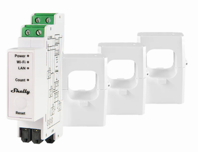Shelly Pro 3EM-400A, 3-fas energimätare DIN, WiFi/LAN/Bluetooth