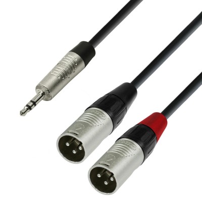 Adam Hall Cables K4YWMM0180 - Y-Cable | Rean® 2 x XLR Male x Minijack TRS | 1.8 m