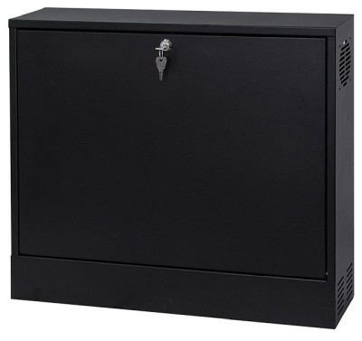Vertikalt teknikskåp för väggmontage, 19", 2HE, 130mm djup, svart