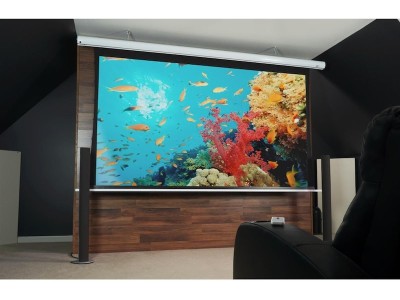 Elite Screens 100" 4K Elektrisk duk 221x124cm 16:9, Gain 1:1, MaxWhite, Saker Tab Tension Series#4