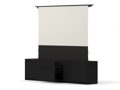 Multibrackets M Projektions-TV-möbel med laserfunktion, 84" tab tension, omaskerad/helvit, 186 cm x 105 cm, komplett med skärm och förinstallerad skärmlyft