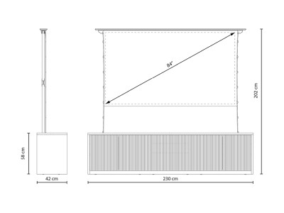 Multibrackets M Projektions-TV-möbel med laserfunktion, 84" tab tension, omaskerad/helvit, 186 cm x 105 cm, komplett med skärm och förinstallerad skärmlyft#6