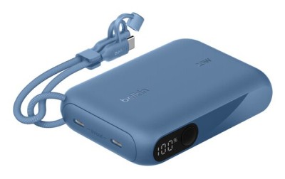 Belkin BoostCharge Power Bank, 10000mAh, 20W PD, 2xUSB-C, display - Blå