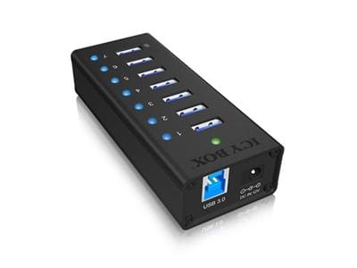 USB 3.0-hub ICY BOX IB-AC618, 7xUSB 3.0, aluminium, inkl. strömadapter - Svart