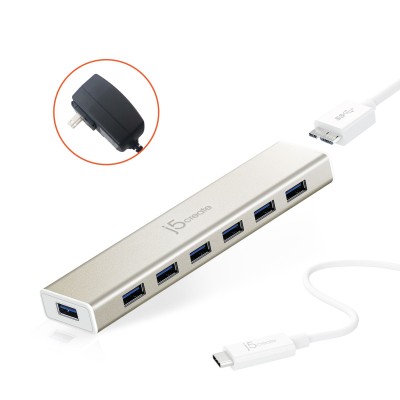 USB-C-hub J5create, 7xUSB 3.0 Typ A, inkl. strömadapter