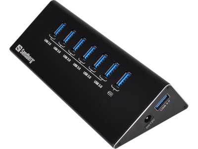 USB 3.0-hub Sandberg, 6xUSB 3.0 + 1xUSB 3.0 laddport, inkl. strömadapter - Svart
