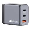 AC-adapter Verbatim GaN Charger 60W, 2xUSB-C / 1xUSB-A, inkl. reseadapter EU/UK/US